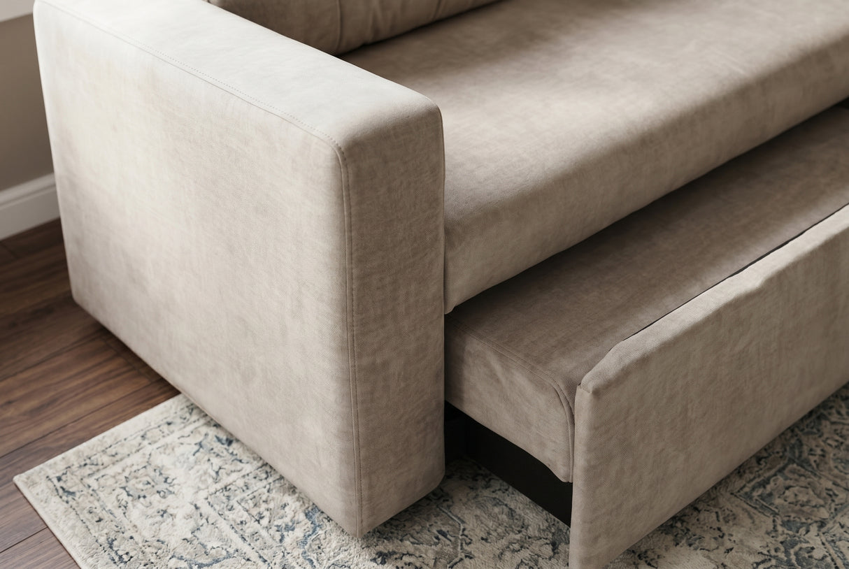 Sofa bed SMART 140cm 2-seater velvet champagne beige
