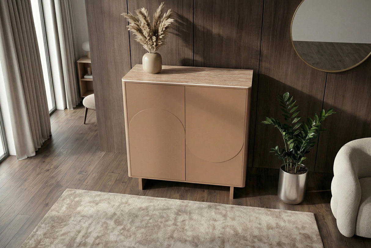 Highboard SAVOY 130cm 3D natural w/ travertine marble ceramic top