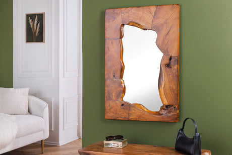 Wall Mirror MOSAIC 90cm teak wood natural brown handmade