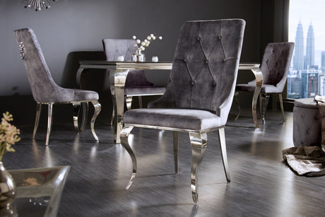 Chair MODERN BAROCK with lion´s head handle velvet grey baroque style