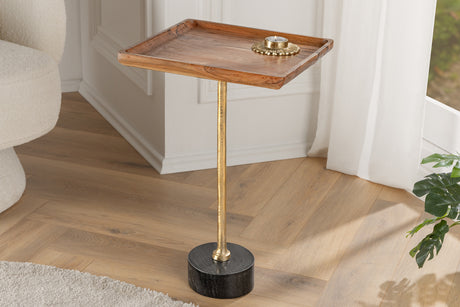 Side table TRAYFUL 55cm square 35cm acacia top and marble base