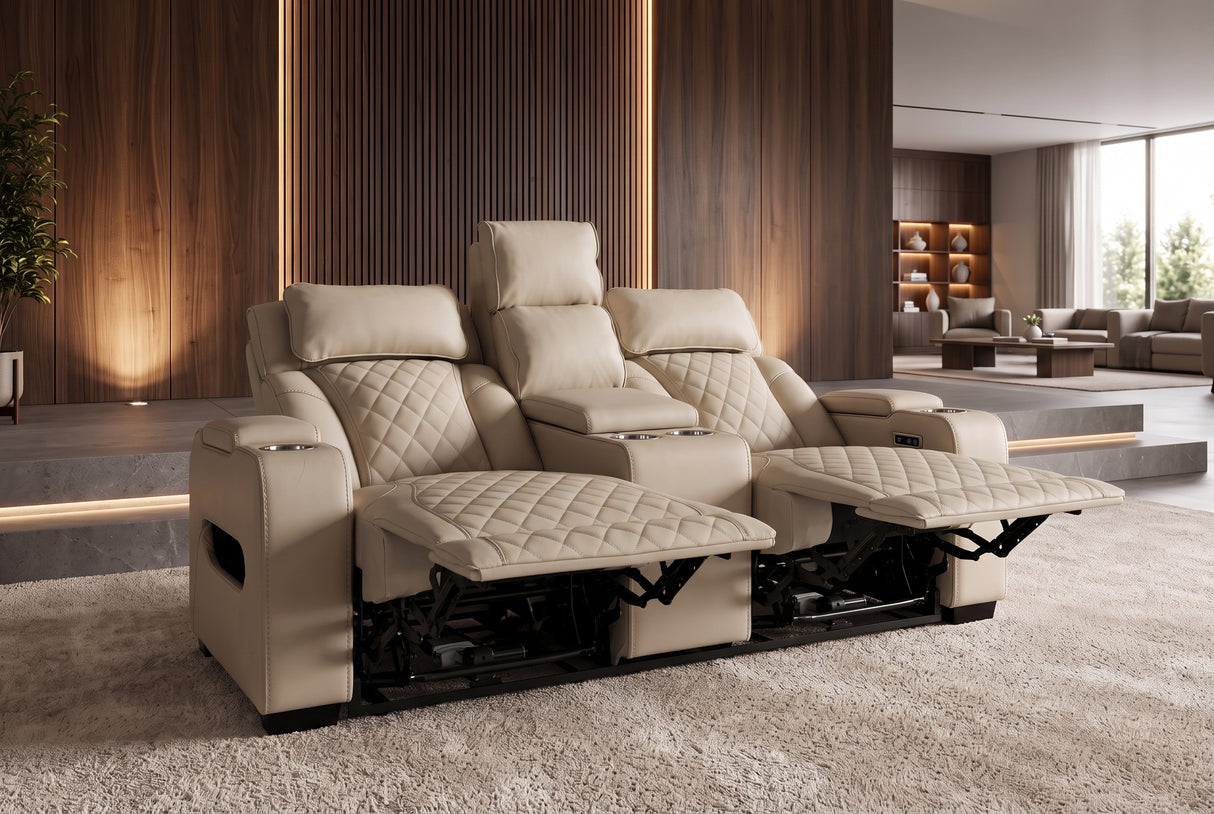 Kinosessel HOLLYWOOD 2-Sitzer elektrisch verstellbar Kunstleder beige