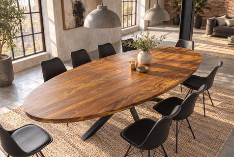 Dining table GALAXIE 240cm oval sheesham wood brown stone finish w/ black star frame