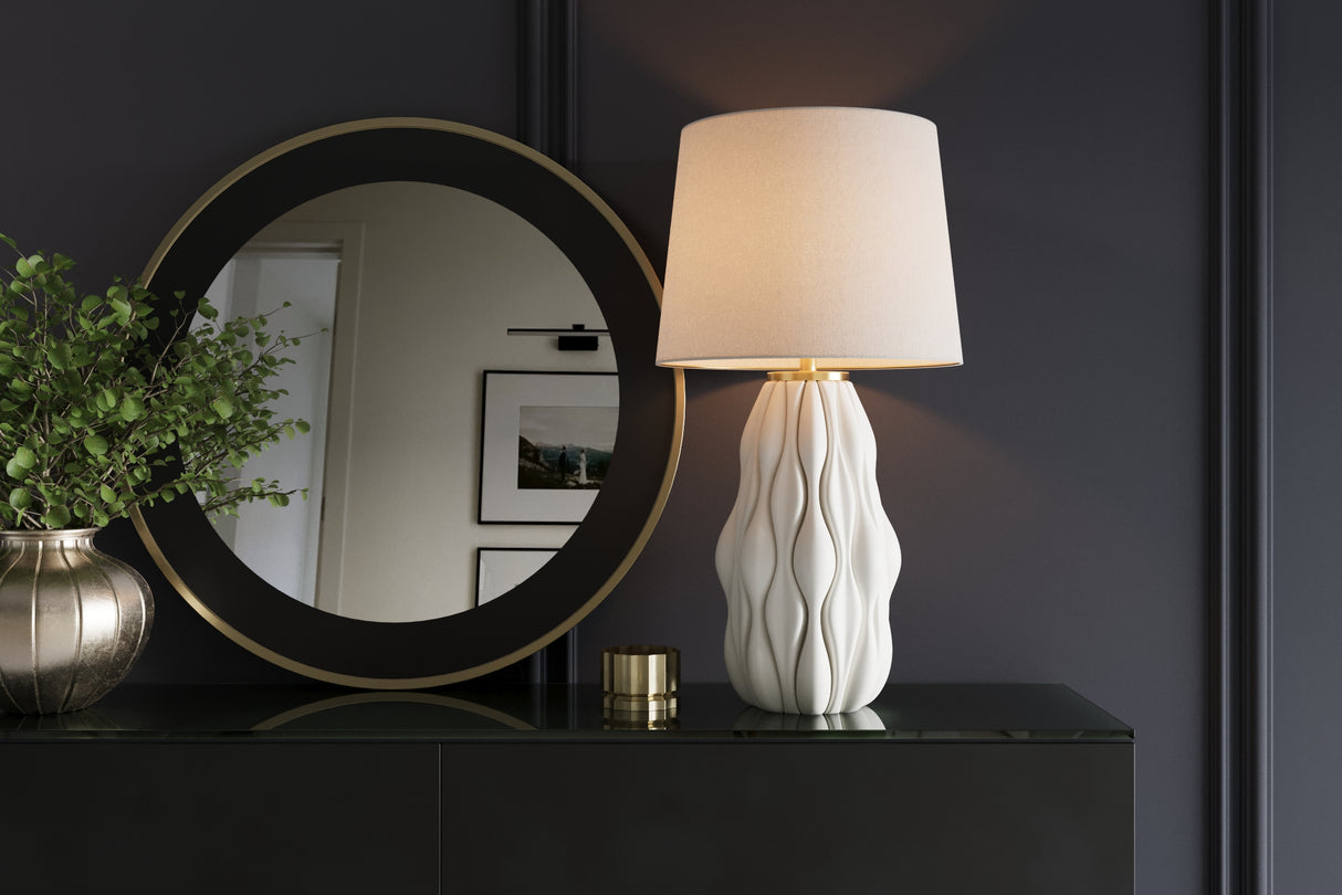 Tischleuchte ELEGANCIA 65cm weiß Lampenschirm Keramik weiß golden