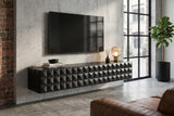 TV-Board VULCANO 160cm 3D hängend mit Kabelloch Mangoholz schwarz
