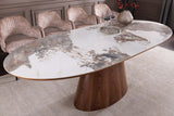 Dining table UNIQUE 160-200cm extendable walnut wood look ceramic top natural stone look