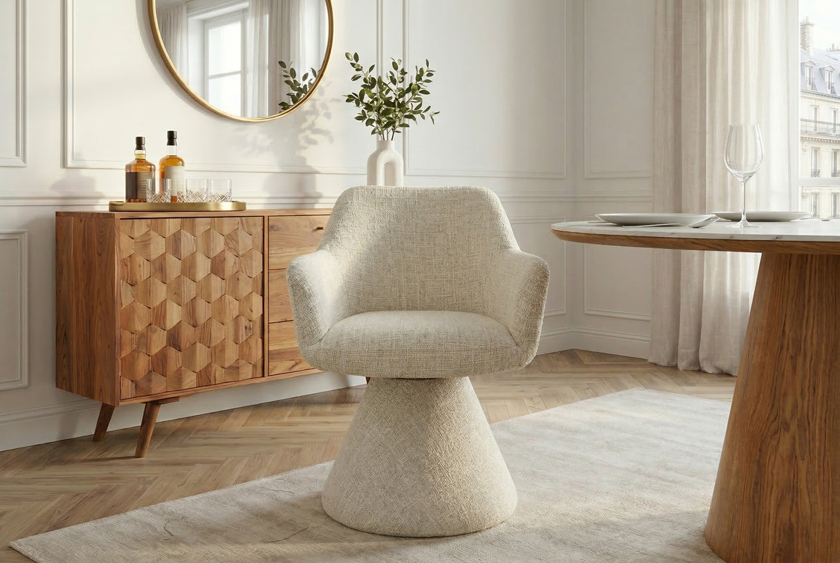 Swivel chair AMBIENTO 180° auto-return w/ armrests chenille beige
