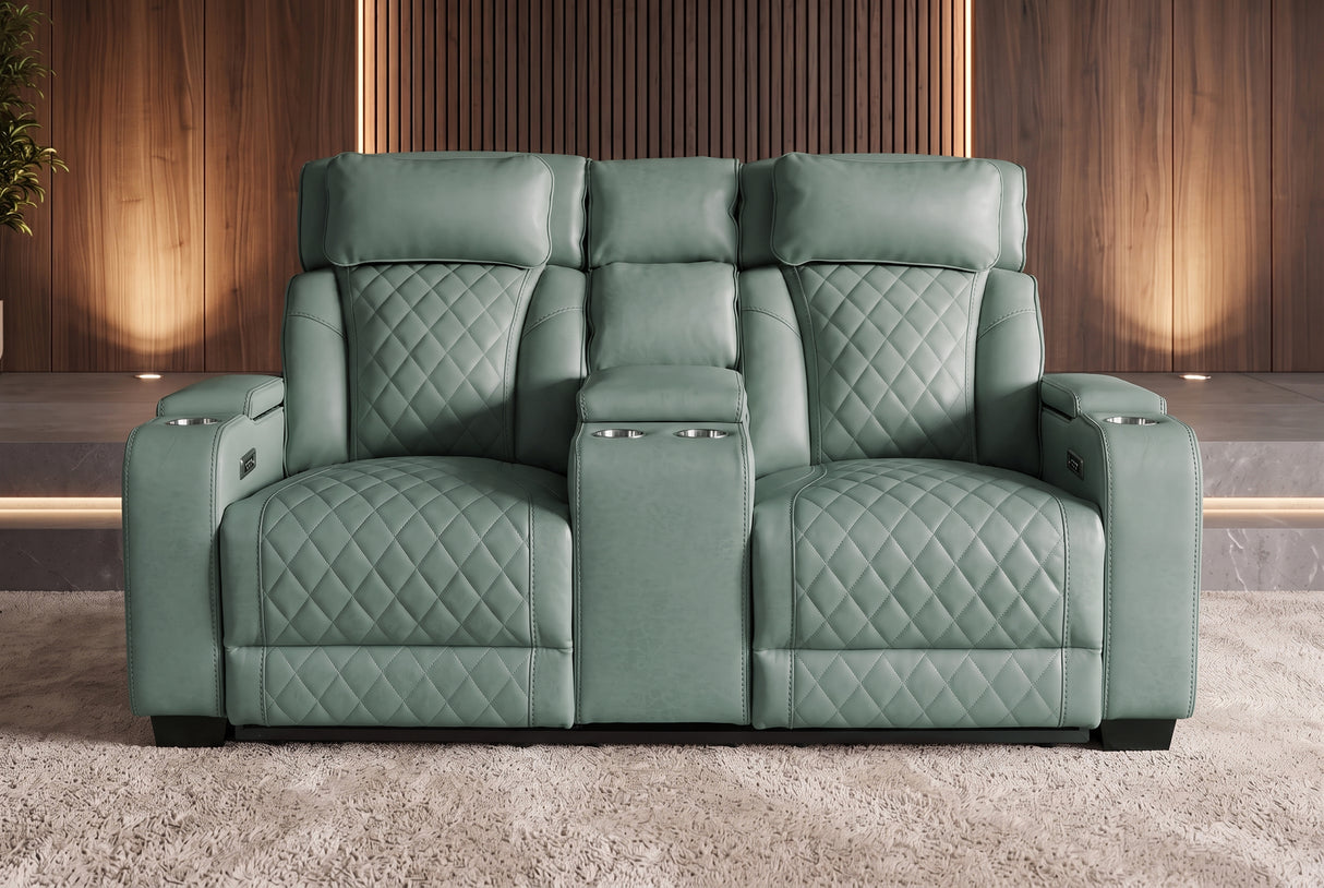 Cinema armchair HOLLYWOOD 2-seater electrically adjustable artificial leather sage
