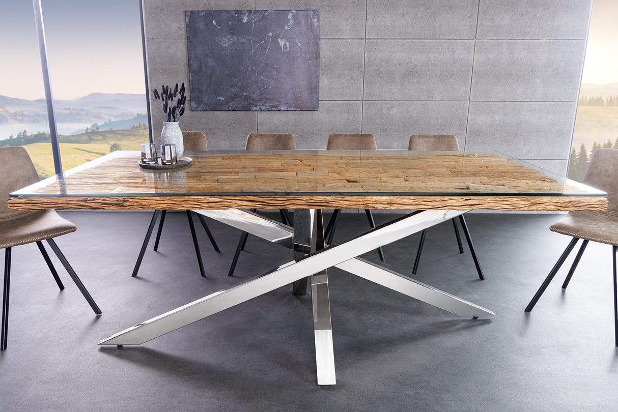 Esstisch BARRACUDA 220cm 40mm Teakholz ohne Hartglasplatte