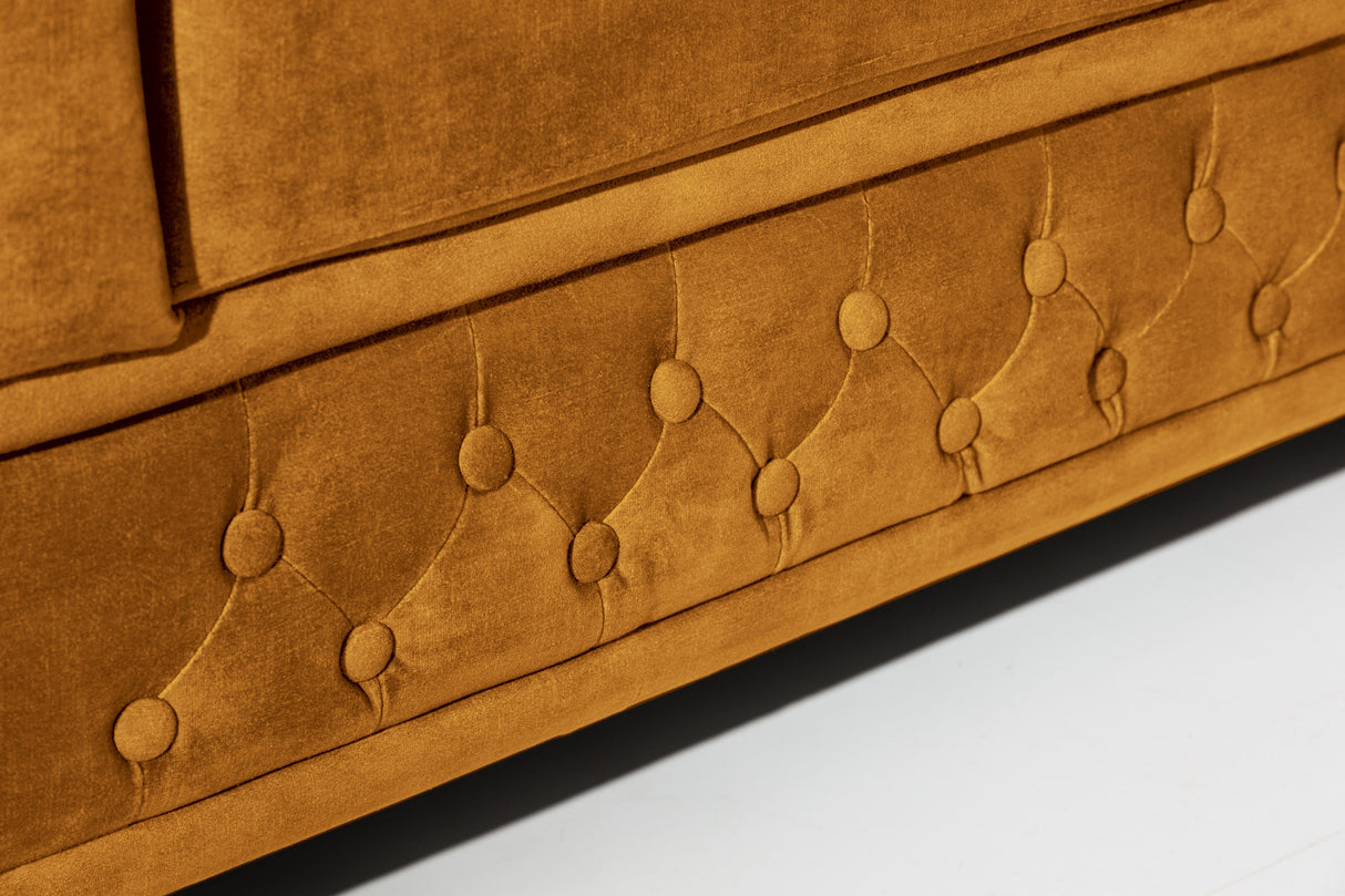 Sofa CHESTERFIELD 205cm spring core 3-seater velvet mustard yellow