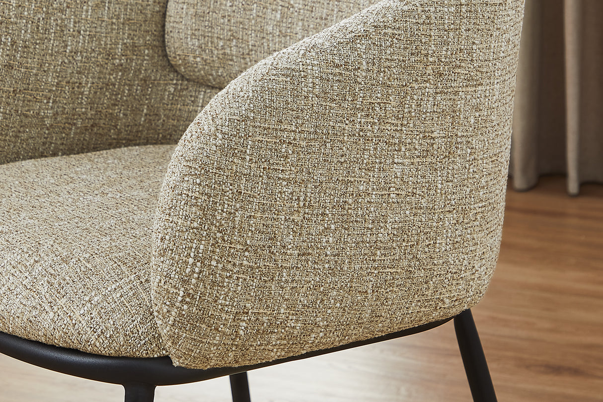 Chair FLORENZ w/ armrests textured fabric beige brown and black metal frame