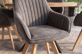 Swivel chair LIVORNO 180° auto-return w/ armrests velvet grey beech wood frame