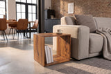 Side table MAKASSAR 45cm w/ open storage compartment sheesham wood brown stone finish