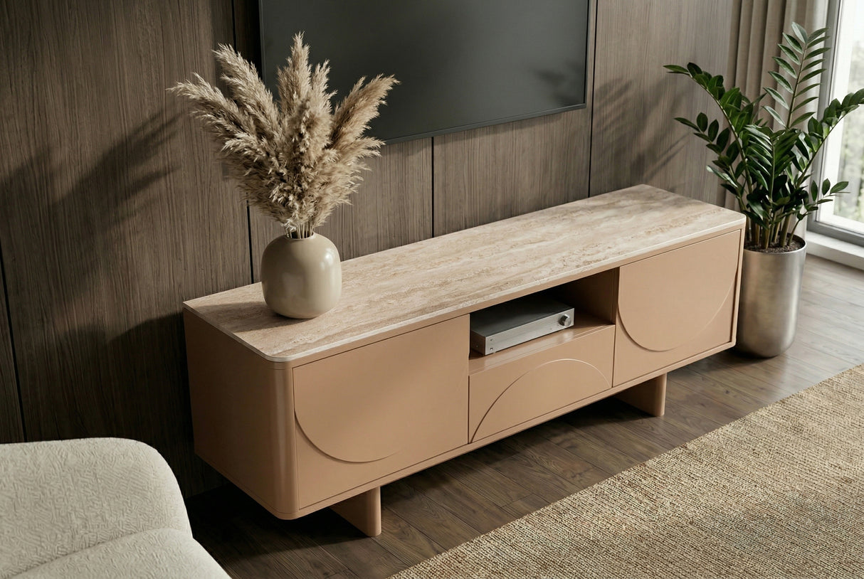 TV-Wand SAVOY 150 cm 3D Natur mit Travertin-Marmor-Keramikplatte