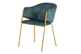 Chair NOBLESSE w/ armrests velvet teal blue golden legs