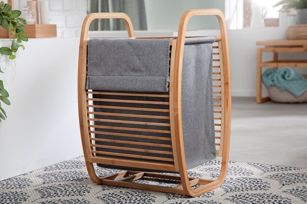 Wäschekorb LAGOON SPA 60cm Bambus natur, herausnehmbarer Beutel grau