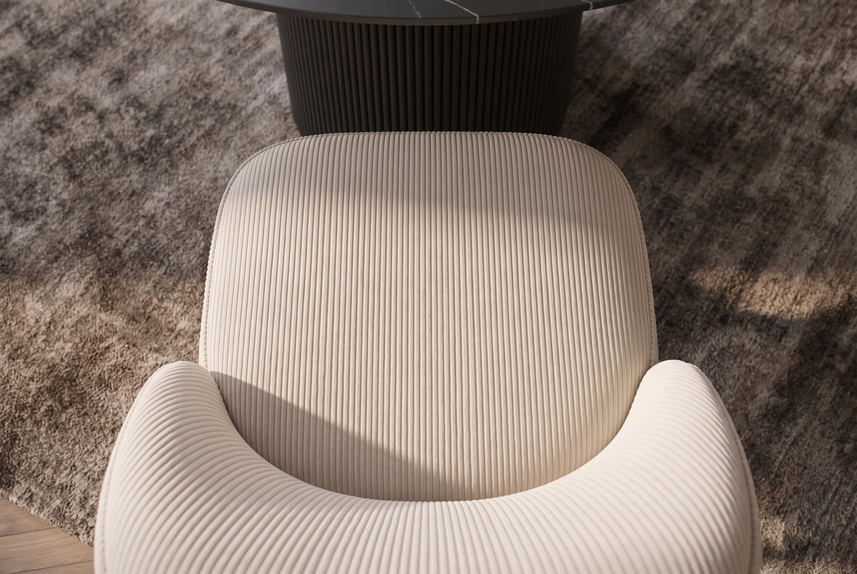 Chair MIA CASA brushed metal legs cord beige champagne gold