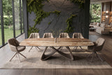 Dining table INFINITY 180-220-260cm boat-shaped extendable spanish onyx ceramic rust brown