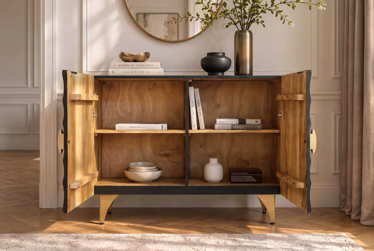 Sideboard GOLDEN SUNSET 100cm 3D mango wood black gold