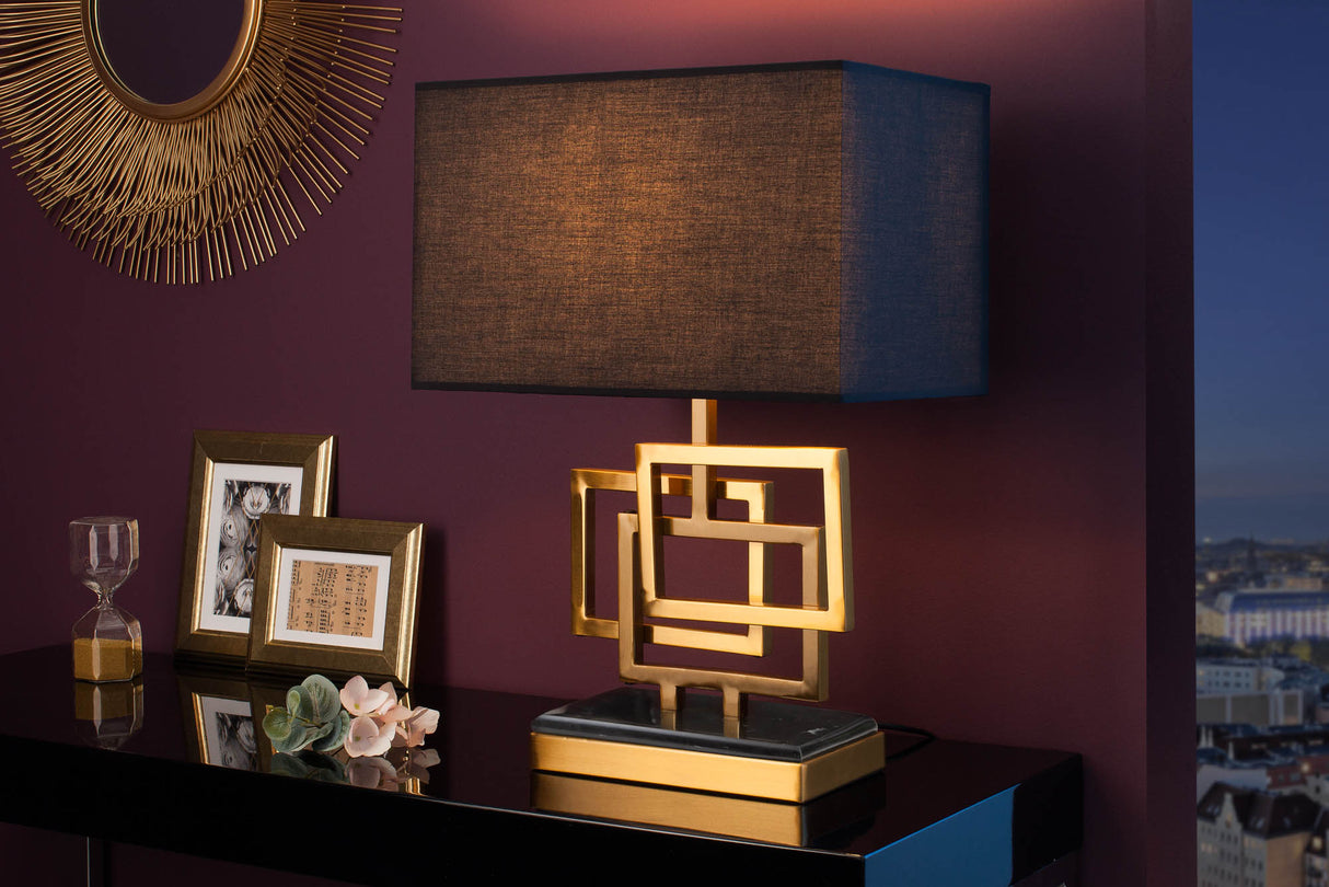 Table lamp ATLANTIS 56cm gold with fabric shade black