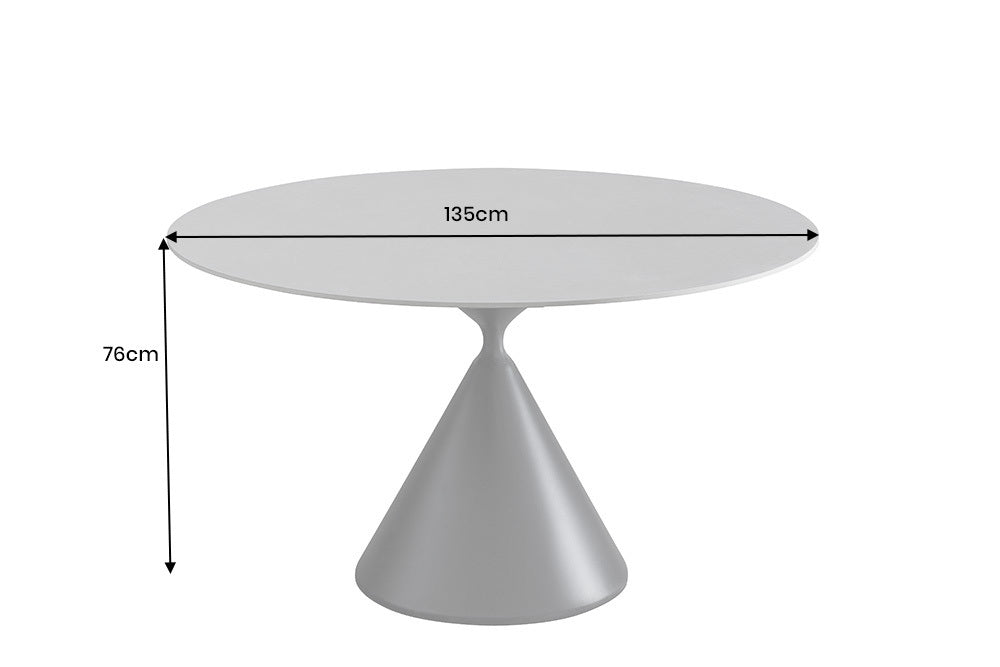 Esstisch SIGNATURE 135 cm, rund, schwarzer Metallrahmen, Platte aus grauem Keramikmarmor