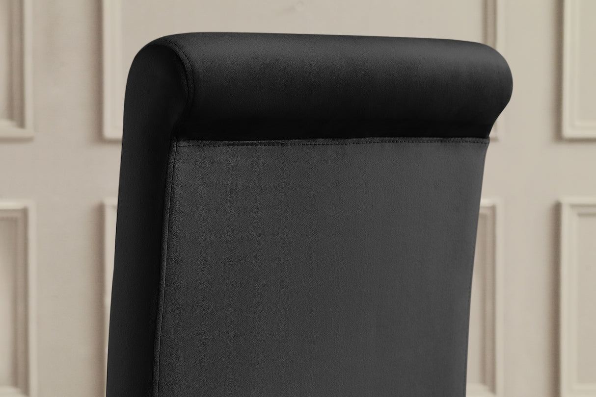 Stuhl MODERN BAROCK, Samt schwarz, Beine aus silberfarbenem Edelstahl