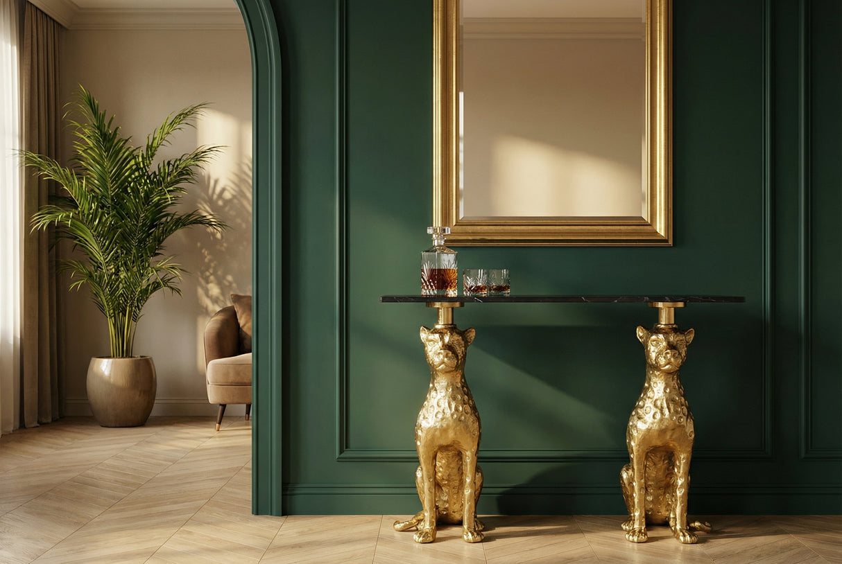 Console PANTHER 105cm gold metal w/ marble top