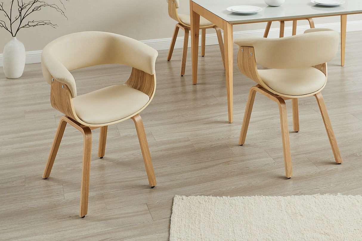 Stuhl ORGANIC mit Armlehnen Kunstleder cremebeige und Gestell in Eichenholzoptik