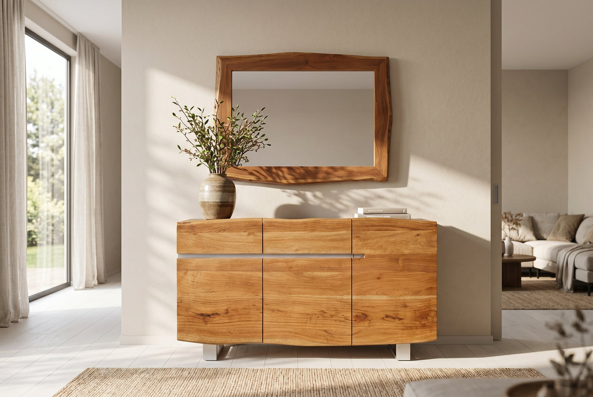 Wall mirror MAMMUT 100cm natural edge brown acacia wood