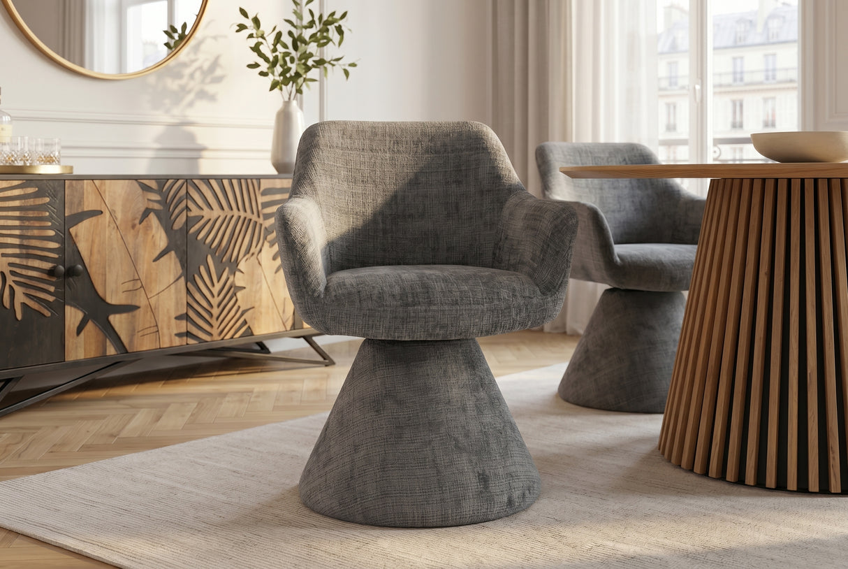 Swivel chair AMBIENTO 180° auto-return w/ armrests chenille grey