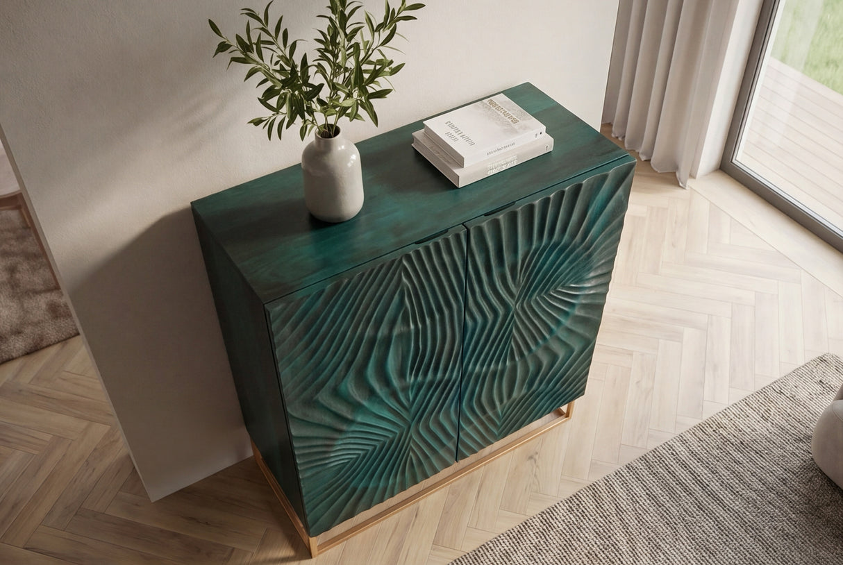 Highboard SCORPION 120cm 3D mango wood turquoise gold