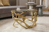 Coffee table SNAKE 70cm gold with glass plate
