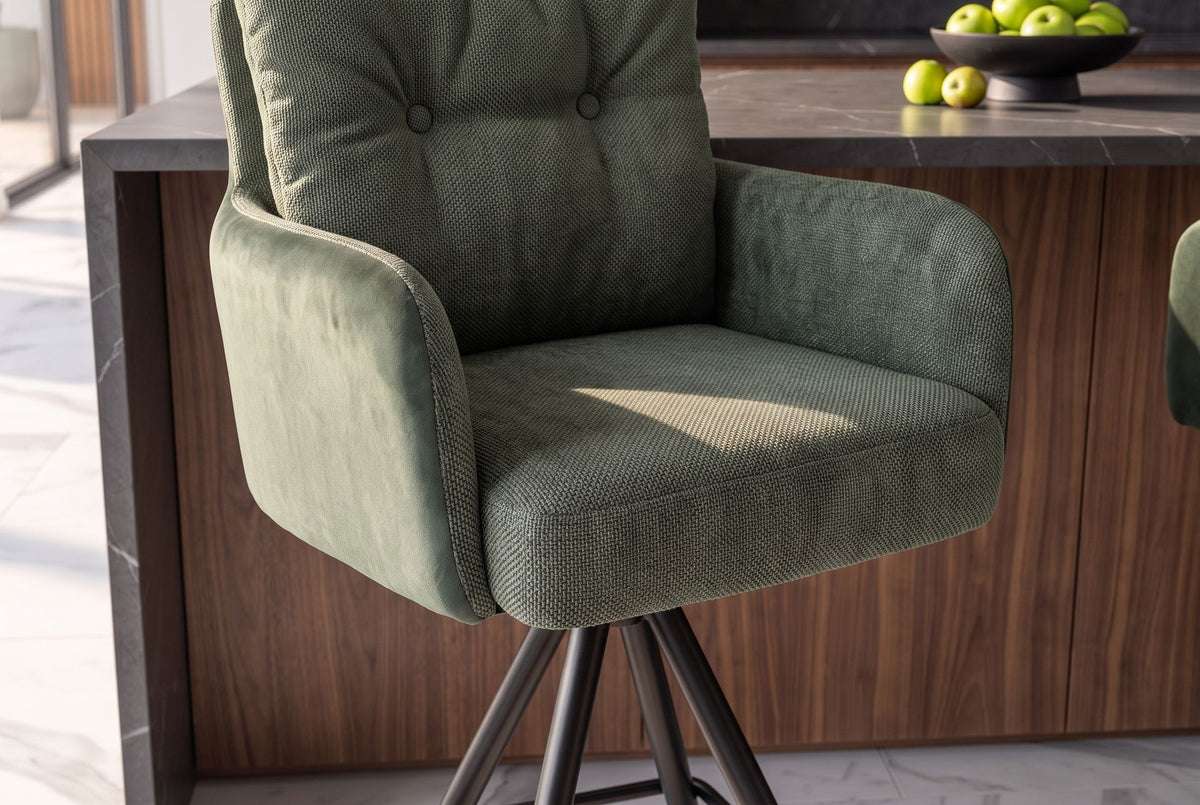 Barhocker BIG GEORGE 360° drehbar mit Armlehnen Federkern Samt Flachgewebe grün