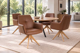 Swivel chair ALMARA 360° auto-return w/ armrests pocket spring core leather cognac brown