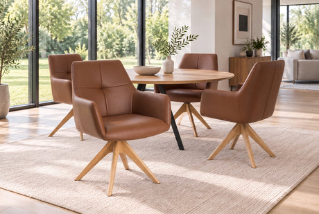 Swivel chair ALMARA 360° auto-return w/ armrests pocket spring core leather cognac brown