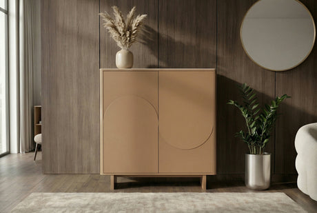 Highboard SAVOY 130cm 3D natural w/ travertine marble ceramic top