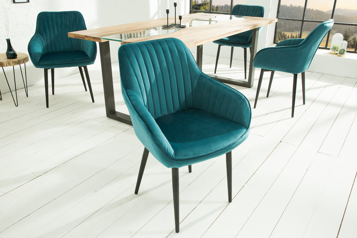 Chair TURIN with armrests velvet turquoise