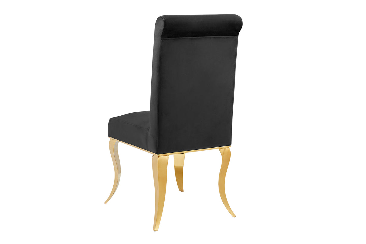 Stuhl MODERN BAROCK, samtschwarz mit goldenen Edelstahlbeinen