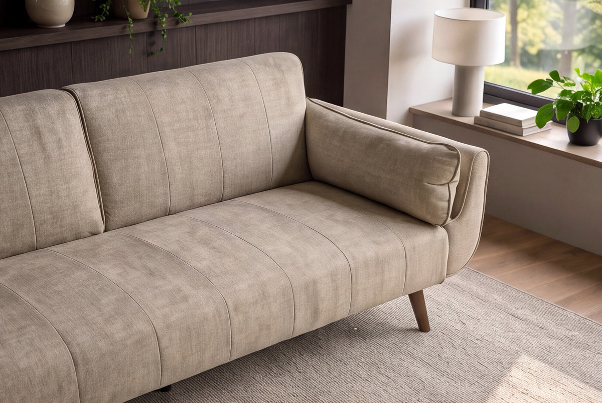 Sofa bed DIVANI 220cm 3-seater velvet champagne beige