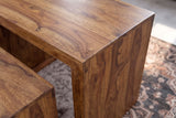 Beistelltisch MADEIRA 3er-Set Sheesham-Holz braun Stein-Finish