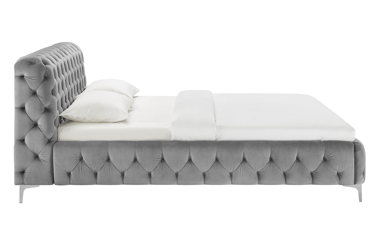 Bett MODERN BAROCK 160x200cm Samt grau im Chesterfield Stil im Barockstil