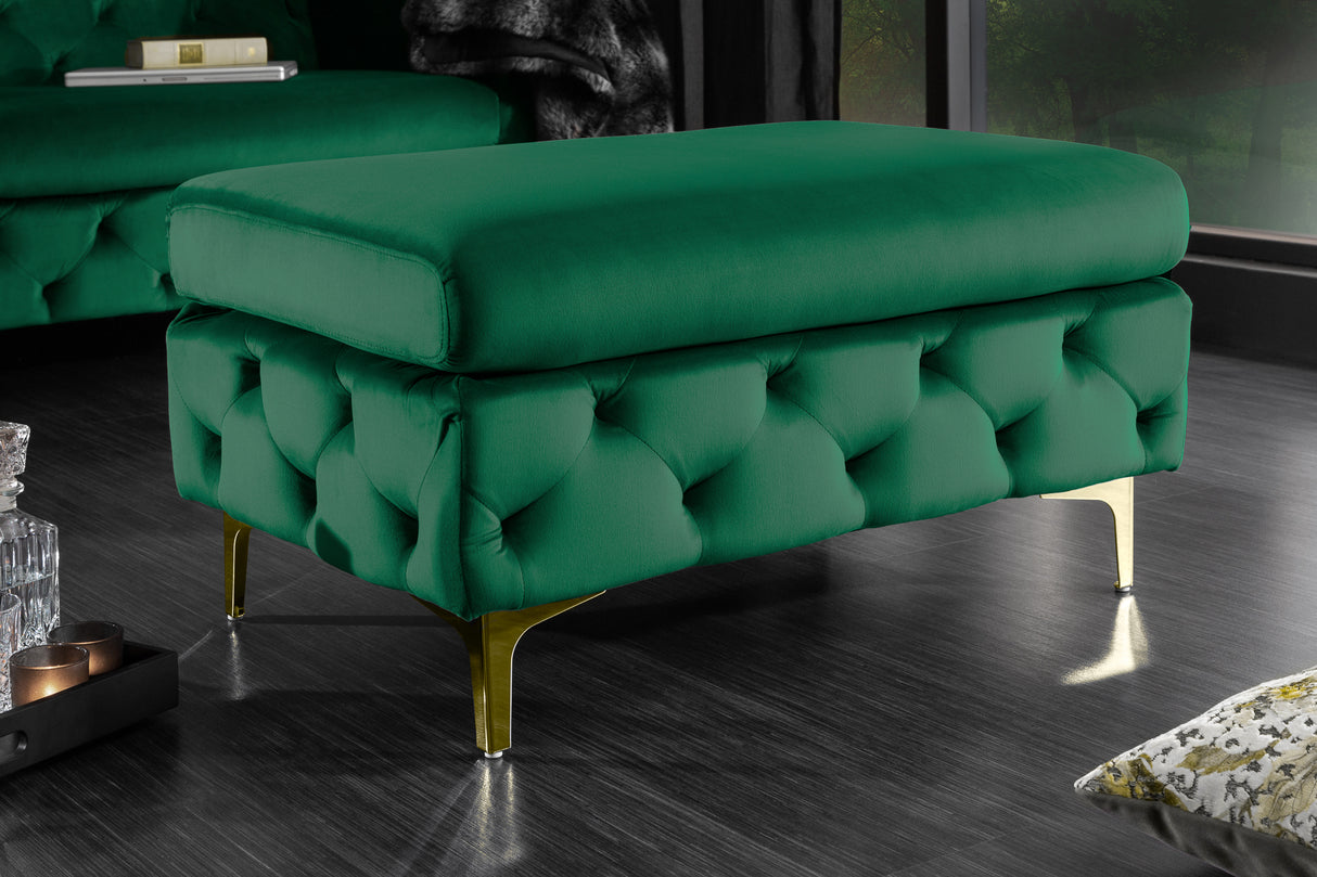 Stool MODERN BAROCK velvet emerald green in chesterfield style