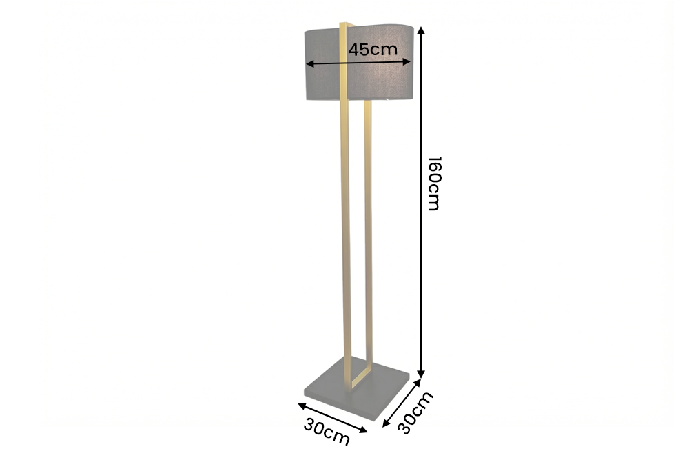 Stehlampe COLLEEN 160 cm, Metall, goldfarben, mit schwarzem Fuß und Lampenschirm