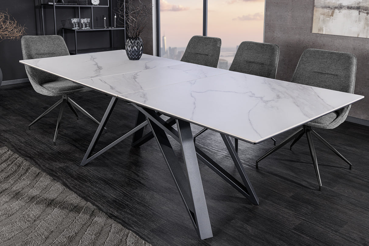Esstisch ATLAS 160-200cm ausziehbar Marmoroptik weiß Keramik Hartglas