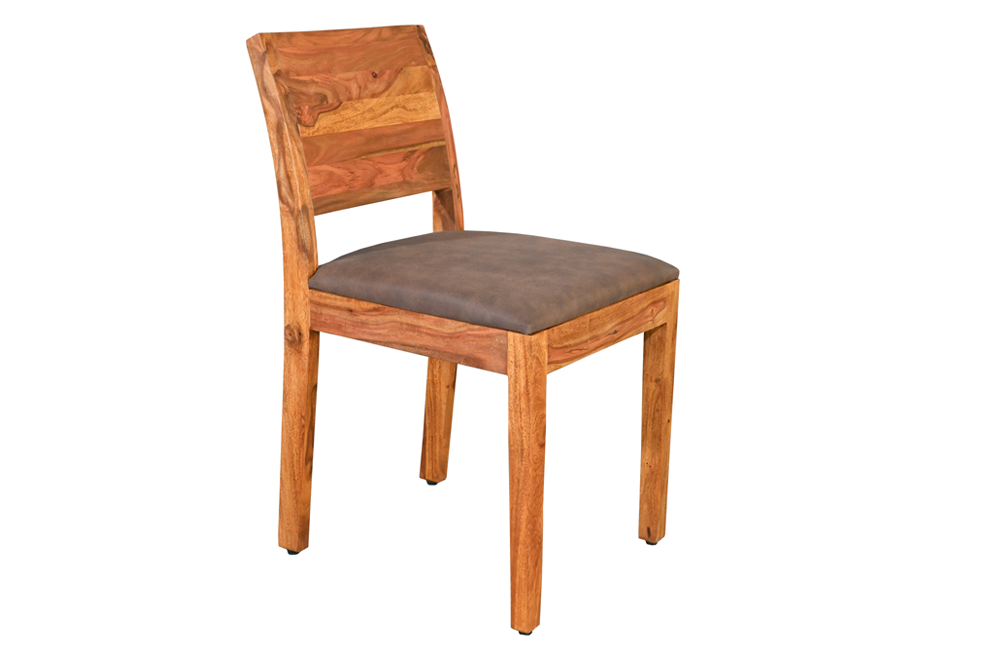 Chair MAKASSAR 80cm microfibre brown and sheesham wood brown stone finish