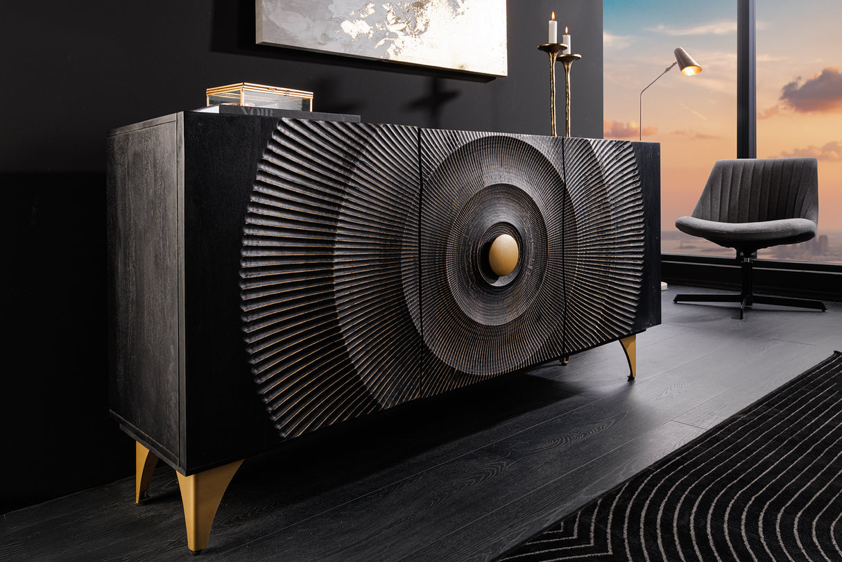 Sideboard GOLDEN SUNSET 140cm 3D Mangoholz schwarz