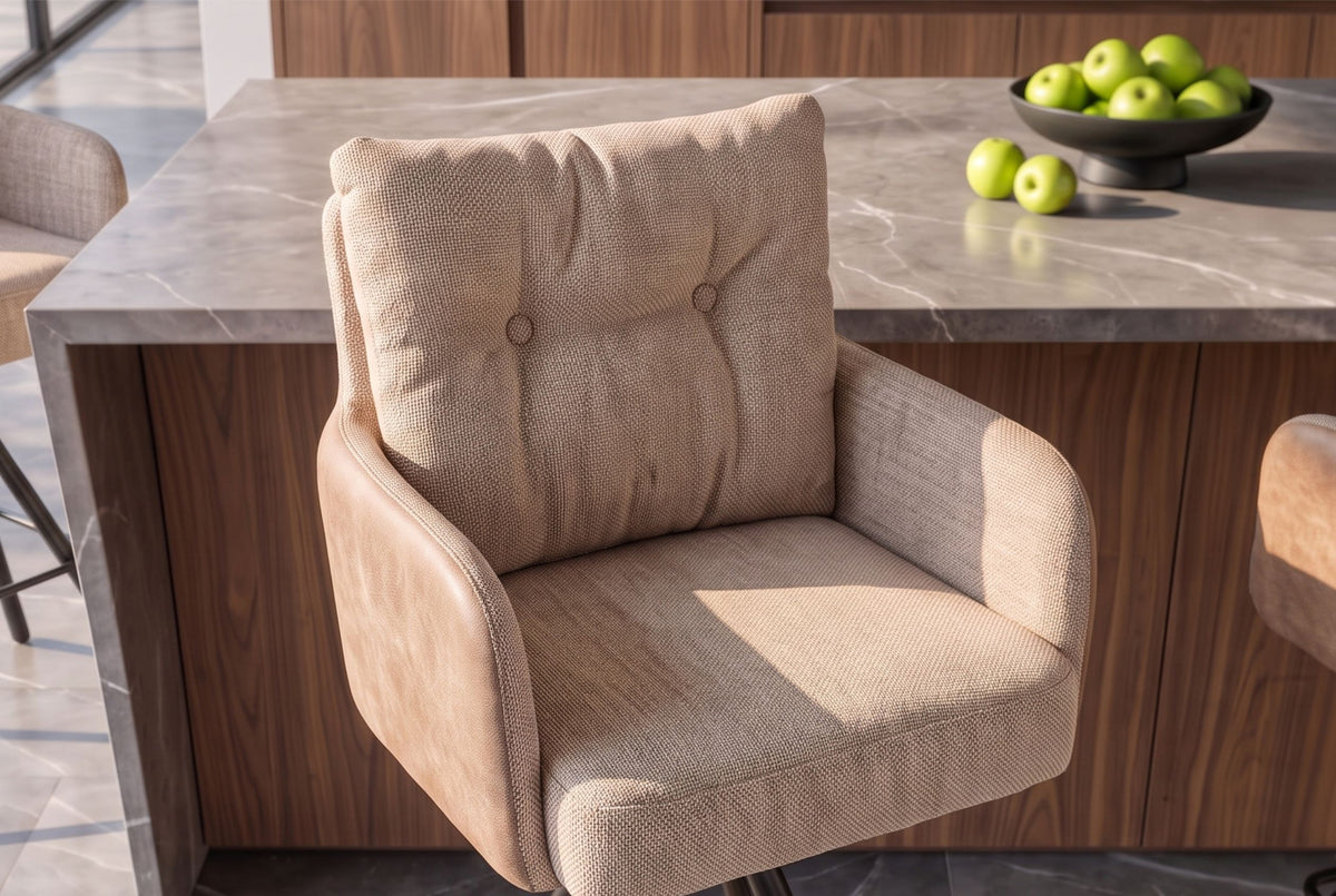 Barhocker BIG GEORGE drehbar m/Armlehnen Samt Flachgewebe Champagner Beige