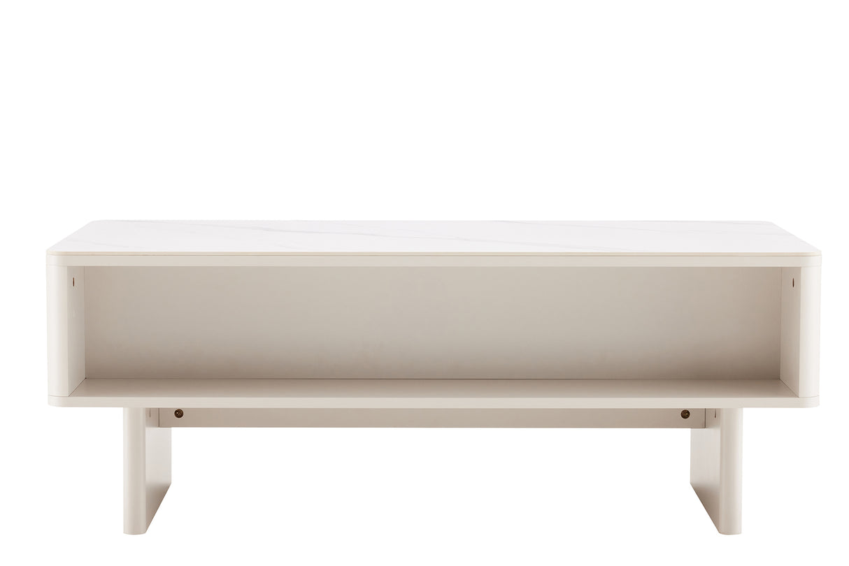 Couchtisch SAVOY 120 cm 3D weiß mit weißer Marmorkeramikplatte