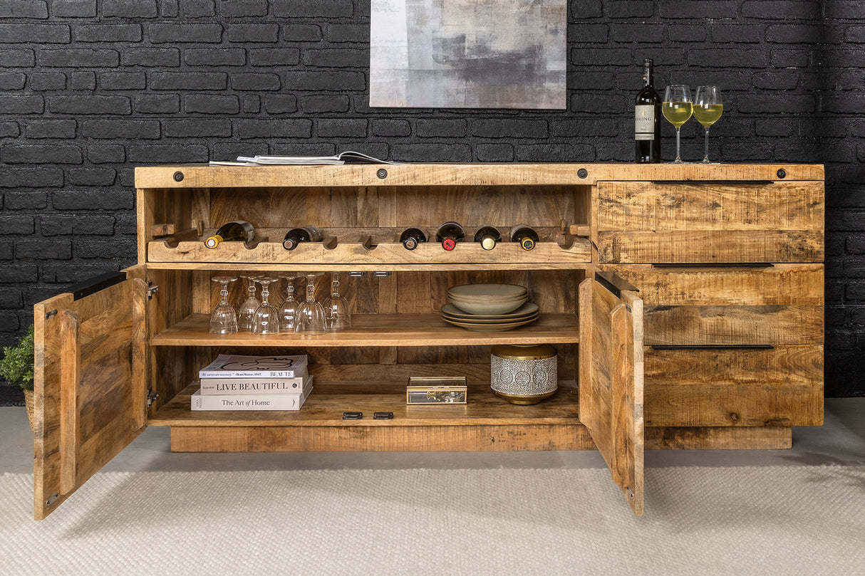 Sideboard IRON CRAFT 175cm Mangoholz Weinregal