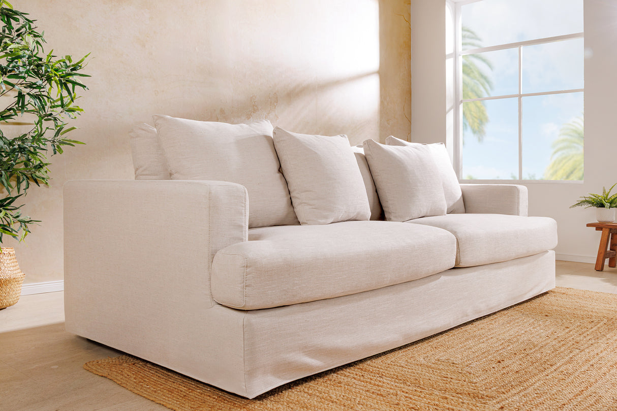 Sofa HEAVEN 210cm 3-Sitzer Federkern abnehmbarer Bezug Leinen natur